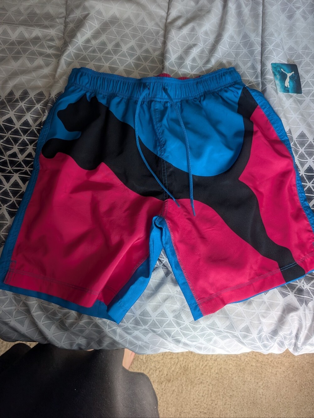 Puma Blue, Pink & Black Colorblock Swim Trunks